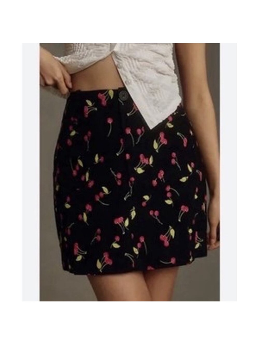 Maeve Black Mini Skirt With Cherries